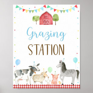 Boy Farm Grazing Station Birthday Sign Poster