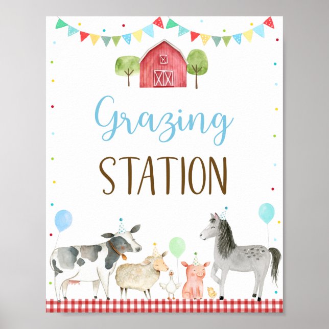 Boy Farm Grazing Station Birthday Sign Poster (Vorne)
