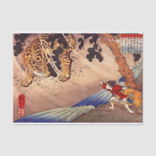 Boy Fights Tiger, Kuniyoshi, Ukiyoe Seidenpapier