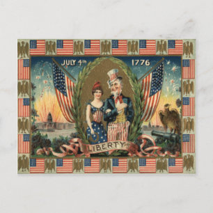 Boy Firecracker Fireworks US Flag Postkarte