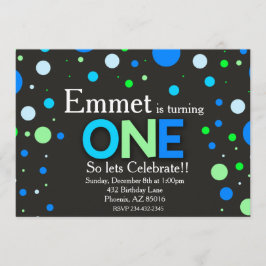 Boy First 1. Blue Green Chalkboard Einladung