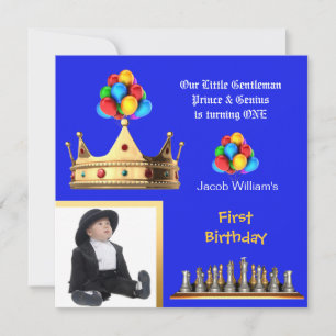 Boy First Birthday 1. Gentleman Prince Genius Einladung