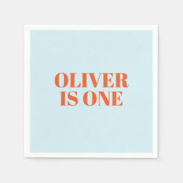 Boy First Birthday Blau und Rot Moderne Serviette