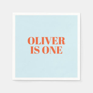 Boy First Birthday Blau und Rot Moderne Serviette