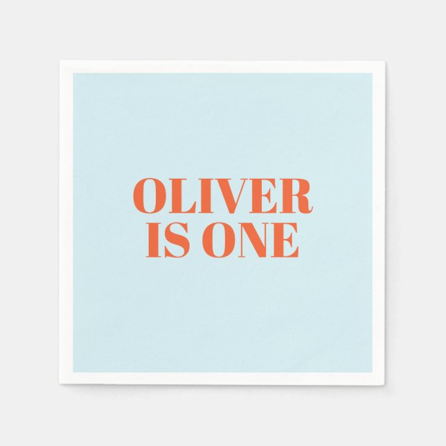 Boy First Birthday Blau und Rot Moderne Serviette (Vorderseite)