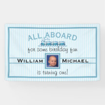 Boy First Birthday Blue Trains