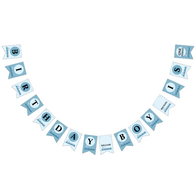 Boy First Birthday Blue Trains Wimpelkette (Alle)