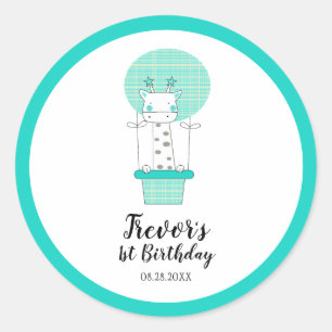 Boy First Birthday Giraffe Runder Aufkleber
