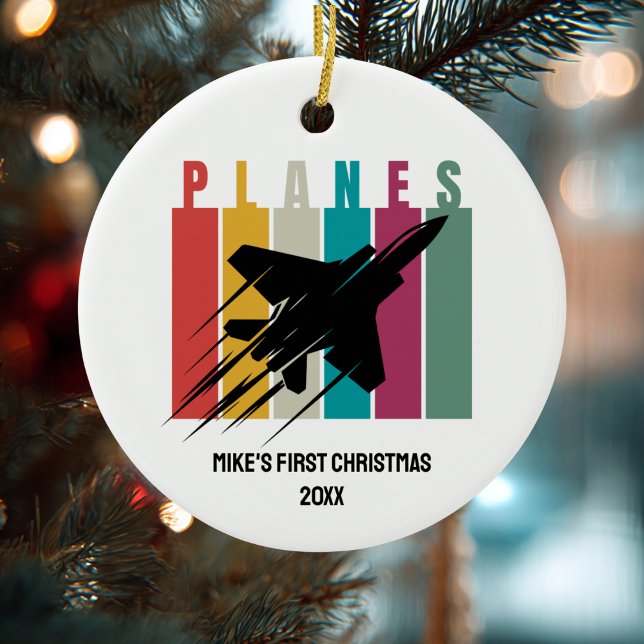 Boy First Christmas Jet Fighter Airplane Custom Keramik Ornament (Von Creator hochgeladen)