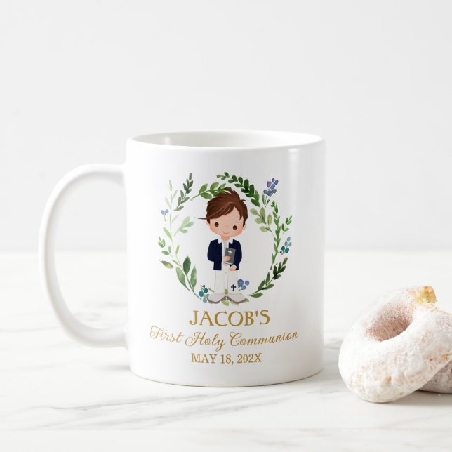 Boy First Communion Favorits - Navy Suite Kaffeetasse (Mit Donut)