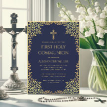 Boy First Communion Navy Blue Gold Blätter Elegant