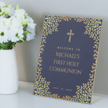 Boy First Communion Navy Blue Imitats Gold Blätter