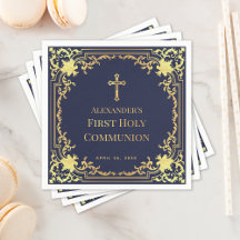 Boy First Communion Navy Blue Imitats Gold Cross