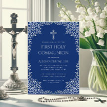 Boy First Communion Royal Blue Vintage Blätter