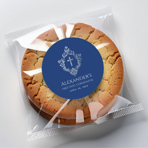 Boy First Communion Royal Blue Vintages Wappen Cro Runder Aufkleber