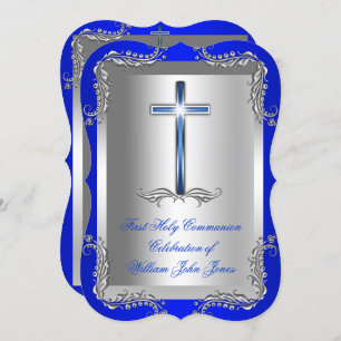 Boy First Heilige Kommunion Silver Royal Blue 2T Einladung