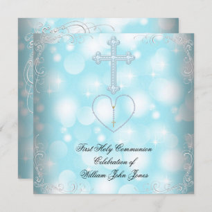 Boy First Heilige Kommunion White Blue Einladung