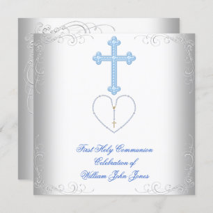 Boy First Heilige Kommunion White Blue Einladung