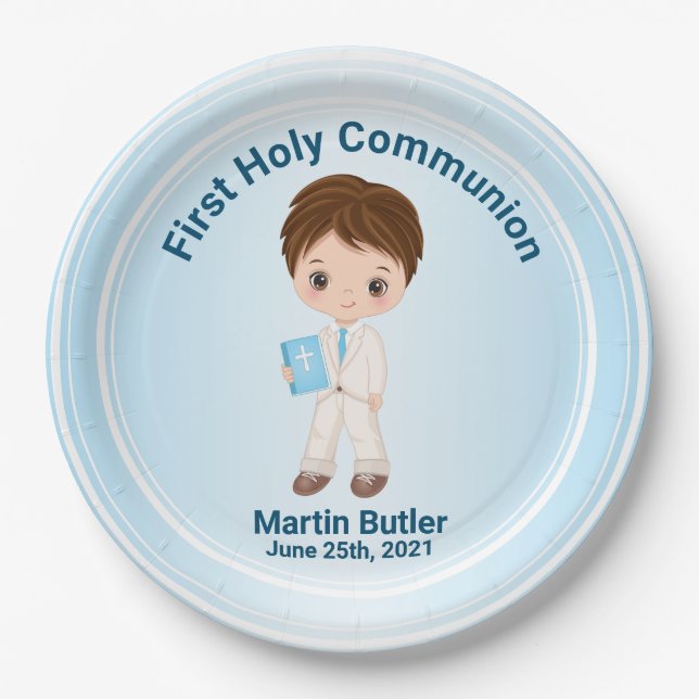 Boy First Holy Kommunion Paper Plate Pappteller (Vorderseite)