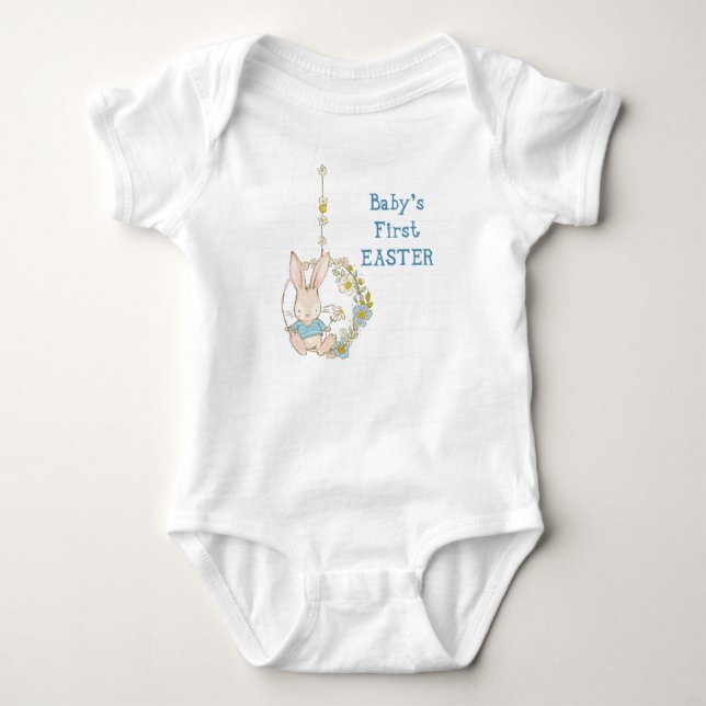 Boy First Oaster Bunny auf Blume Swing Baby Strampler (Vorderseite)