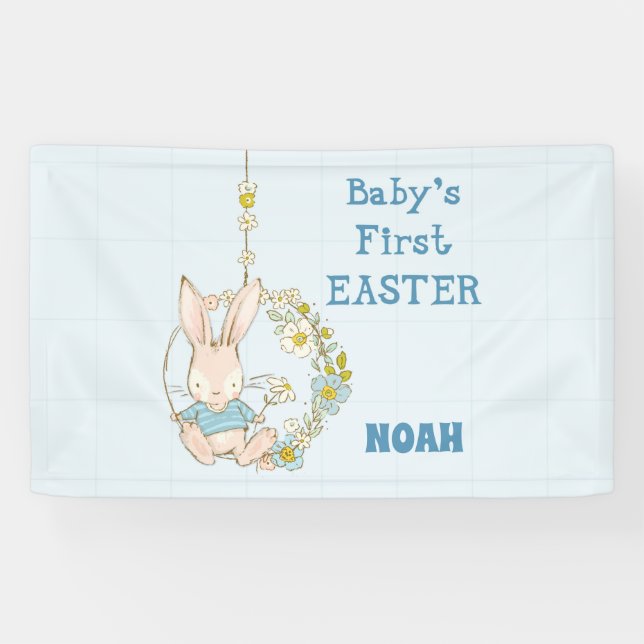 Boy First Oaster Bunny auf Blume Swing Banner (Horizontal)