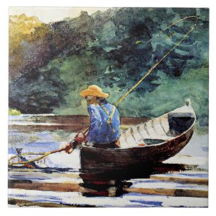 Boy Fishing, Kunstwerk von Winslow Homer Fliese