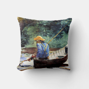 Boy Fishing, Kunstwerk von Winslow Homer Kissen