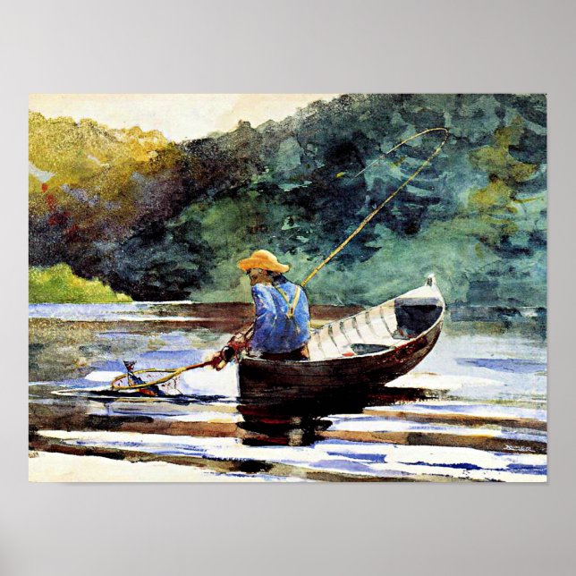 Boy Fishing, Kunstwerk von Winslow Homer Poster (Vorne)