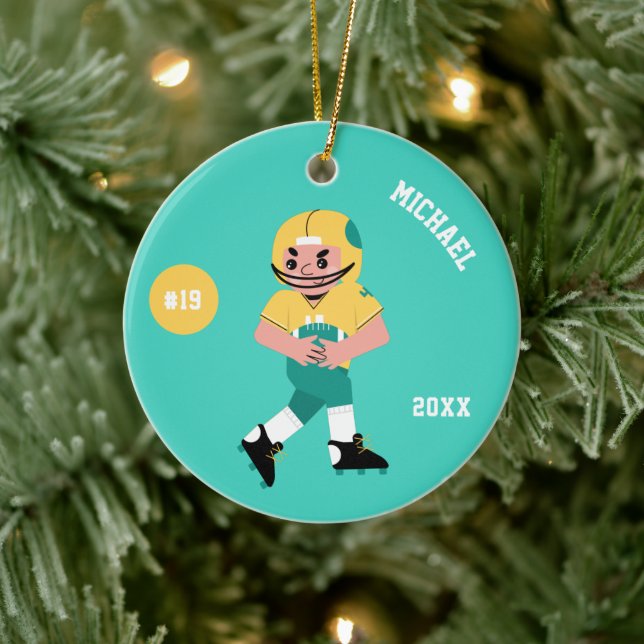 Boy Football Player Name Jersey Nummer & Jahr Keramik Ornament (Baum)