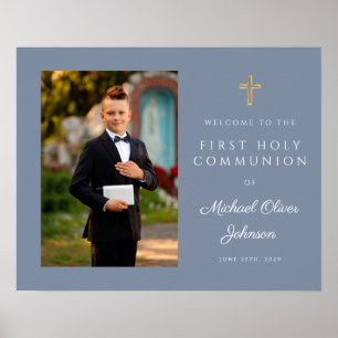 Boy Foto First Communion Dusty Blue Poster