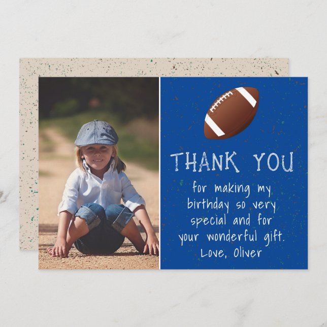 Boy Foto Football Ball Kind's Geburtstag Dankeskarte (Vorne/Hinten)