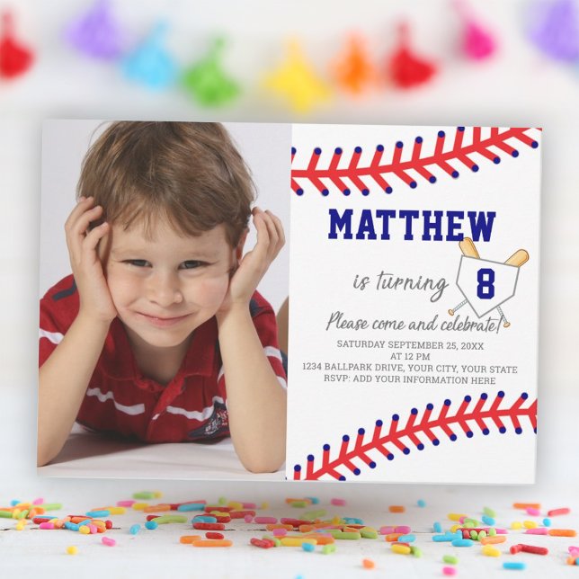 Boy Foto Sports Party Baseball Geburtstag Einladung (Boy Photo Sports Party Baseball Birthday Invitation)