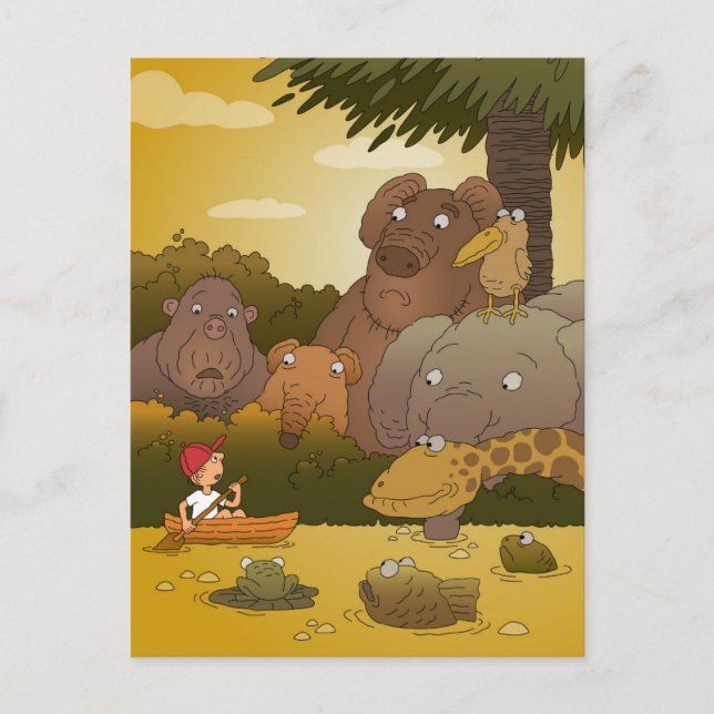 Boy Funny Niedlich Jungle Safari Tiere Postkarte (Vorderseite)