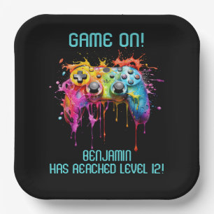 Boy Gamer Aquamarin Video Game Party Pappteller