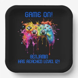 Boy Gamer Blue Video Game Party Pappteller