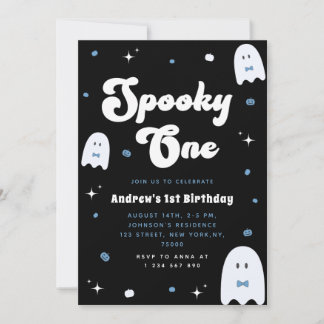 Boy Ghost Blue Spooky Ein 1. Geburtstag Halloween Einladung