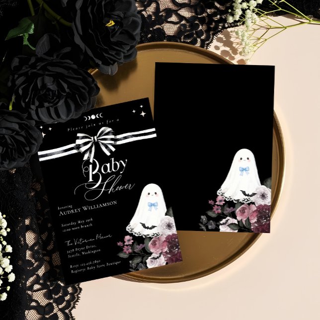 Boy Ghost Little Boo Floral Gothic Baby Dusche Einladung (Boy Ghost Little Boo Floral Gothic Baby Shower Invitation)