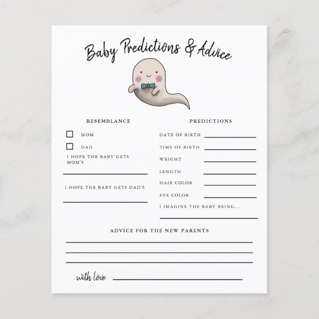 Boy Ghost Little Boo Predictions & Advice Card (Vorderseite)