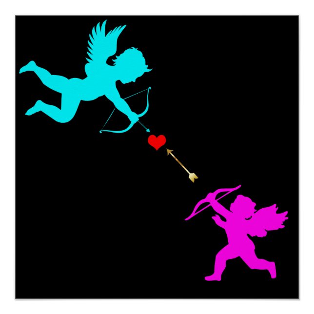 Boy & Gilr Angels Arrow Red Heart Black Poster (Vorderseite)