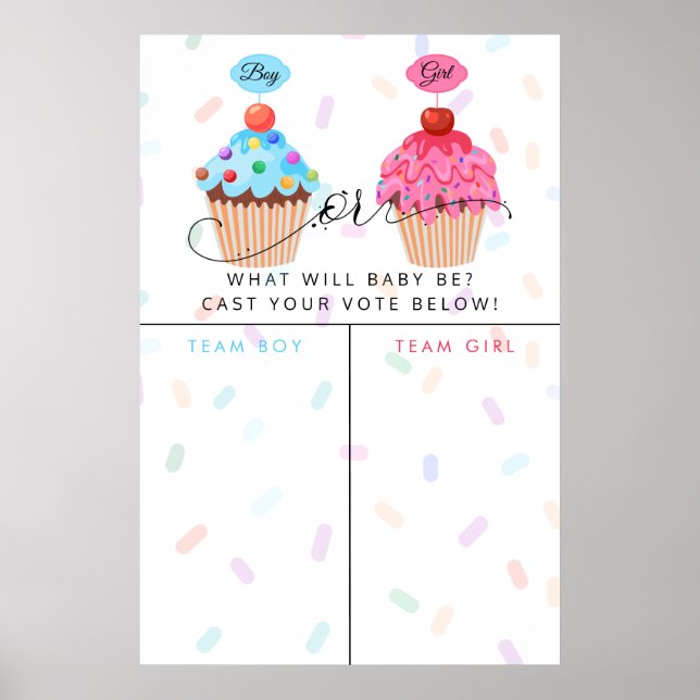 Boy Girl Cupcake Gender Reveal Prediction Signing Poster (Vorne)
