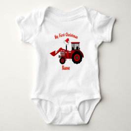 Boy Girl First Christmas Personalisiert RED TRACTO Baby Strampler
