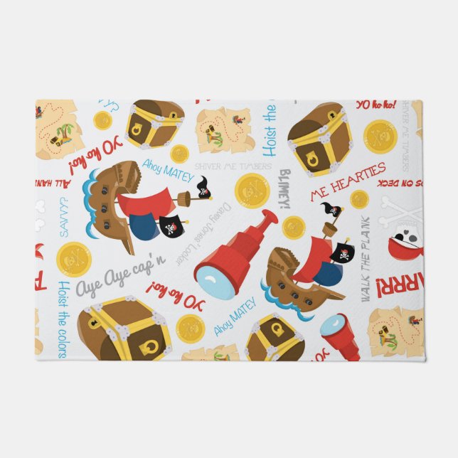 Boy Girl Fun White Party Pirate Pattern Fußmatte (Vorderseite)