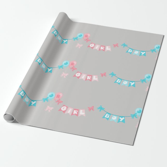 Boy Girl Pink Blue Banner Gender Reveal Party Geschenkpapier (Ungerollt)