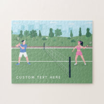 Boy Girl Playing Tennis Green Illustration & Text