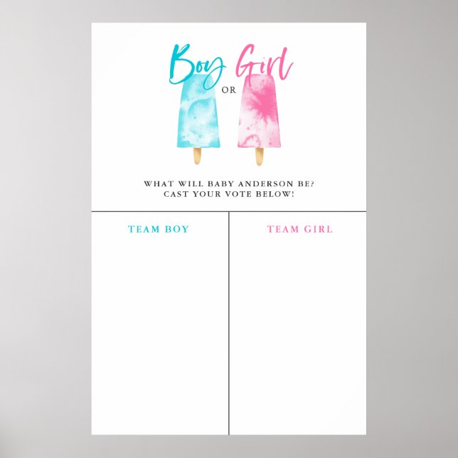 Boy Girl Popsicle Gender Revevement Predication Si Poster (Vorne)