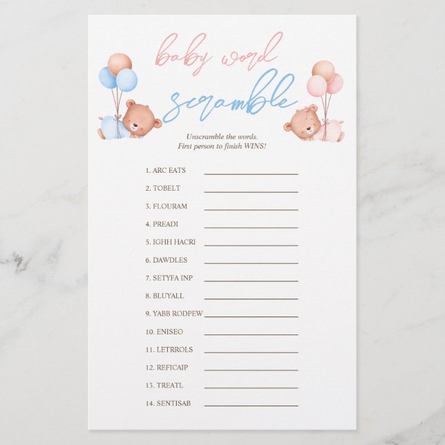 Boy Girl Twins Baby Scramble Baby Showspiel Flyer (Vorne)