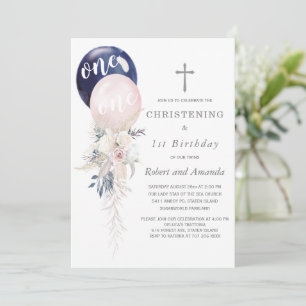 Boy Girl Twins Christening und Erster Geburtstag Einladung