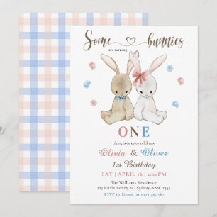 Boy Girl Twins Einige Bunnies 1. Geburtstag Einladung