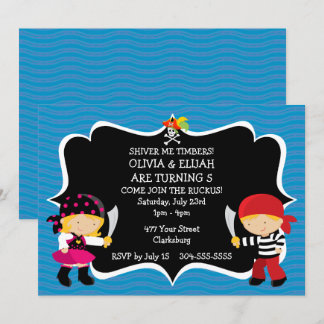 Boy Girl Twins Pirate Geburtstagsparty Einladung