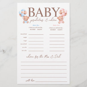 Boy Girl Twins Predictions Baby Shower Game Flyer